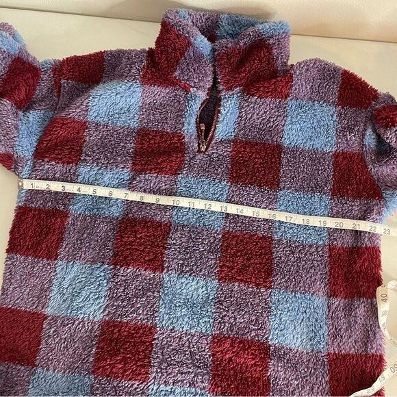 Eddie Bauer Blue Red Plaid Quest Fleece Quarter Zip Pullover Size Large - Picture 15 of 16